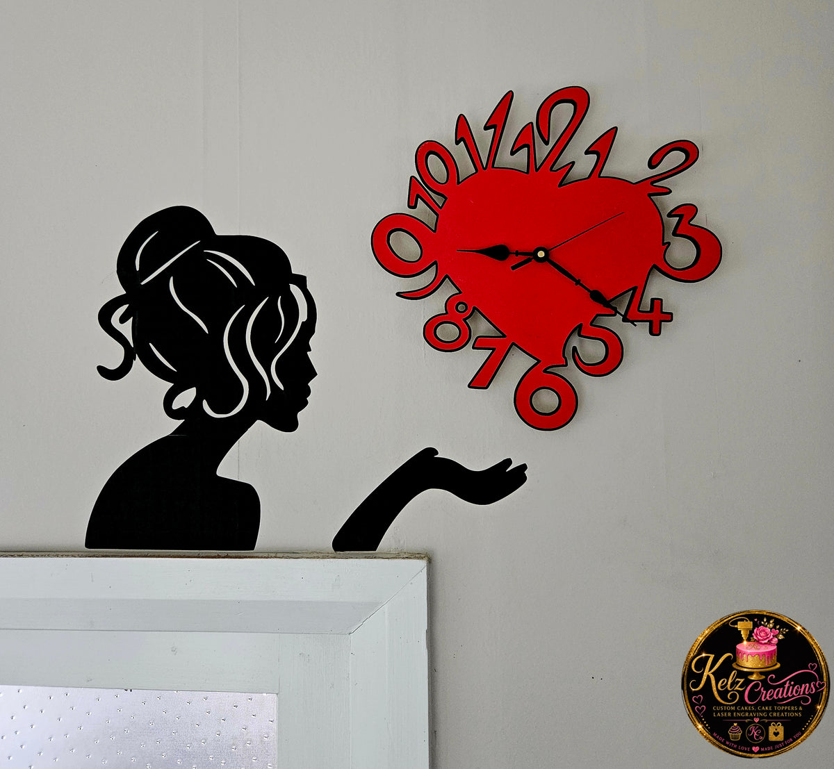 Lady with heart wall clock